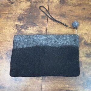 100% Wool Clutch Top Zipper Closure with Tassel Ball and Hand Strap Gray…